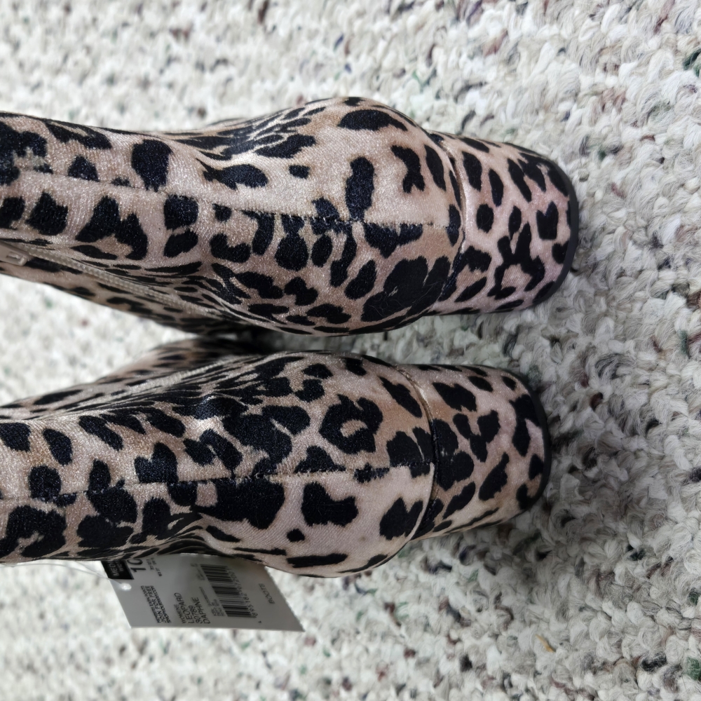 Black and Tan Ankle Boots with Animal Print